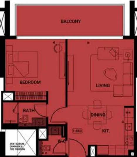 Binghatti Ruby 1 bed floor plan, 784 sqft
