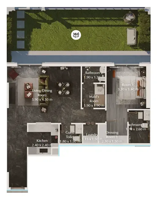 Bab Al Qasr Garden Residences 65 1 bed floor plan, 1,366 sqft