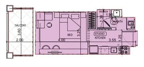 Binghatti Titania Studio floor plan, 369 – 371 sqft