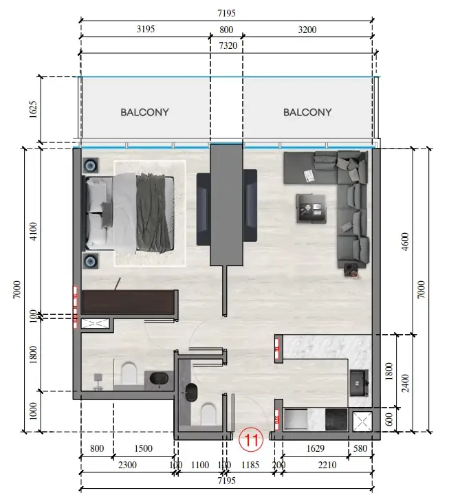 Auresta Tower 1 bed floor plan, 671 – 674 sqft