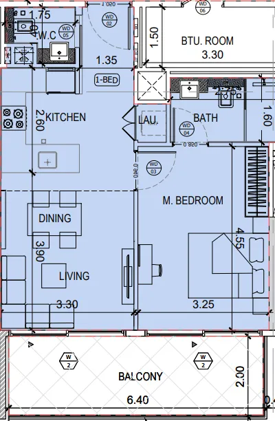 Binghatti Amberhall 1 bed floor plan, 686 sqft