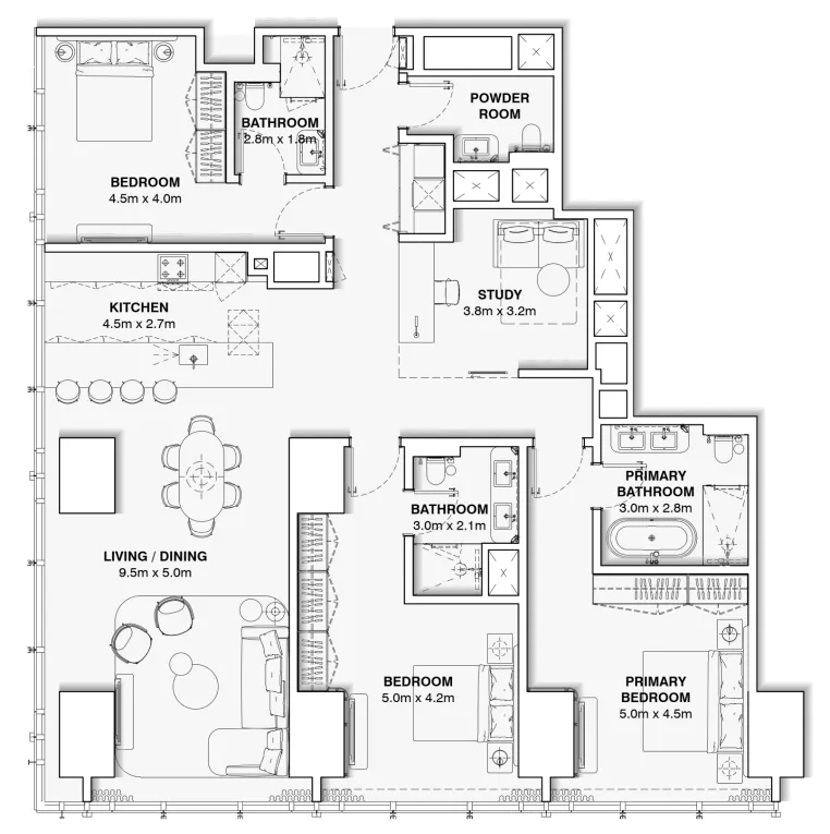 Burj Azizi 3 bed floor plan, 2,035 sqft