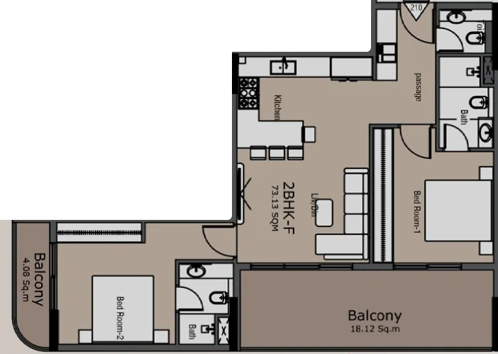 Golden Woods Albab Views 2 bed floor plan, 1,037 sqft