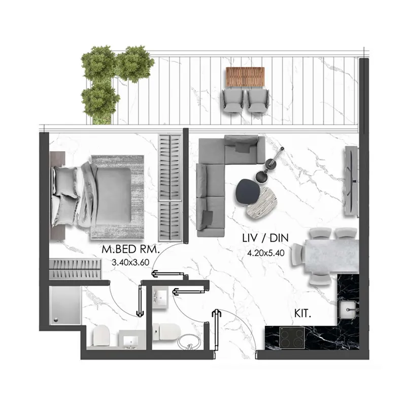 Rise by Blanco Thornton 1 bed floor plan, 581 sqft