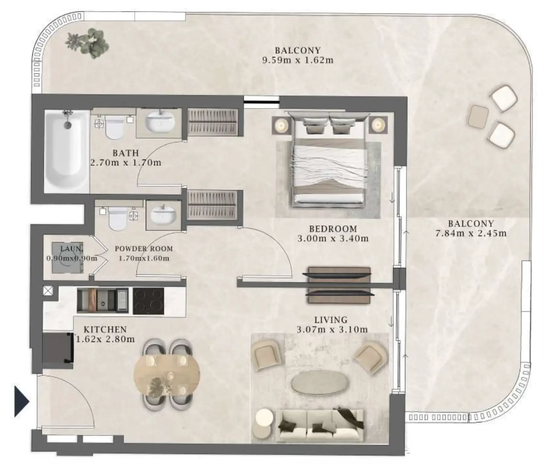 Arthouse Residences by Cledor 1 bed floor plan, 851 sqft