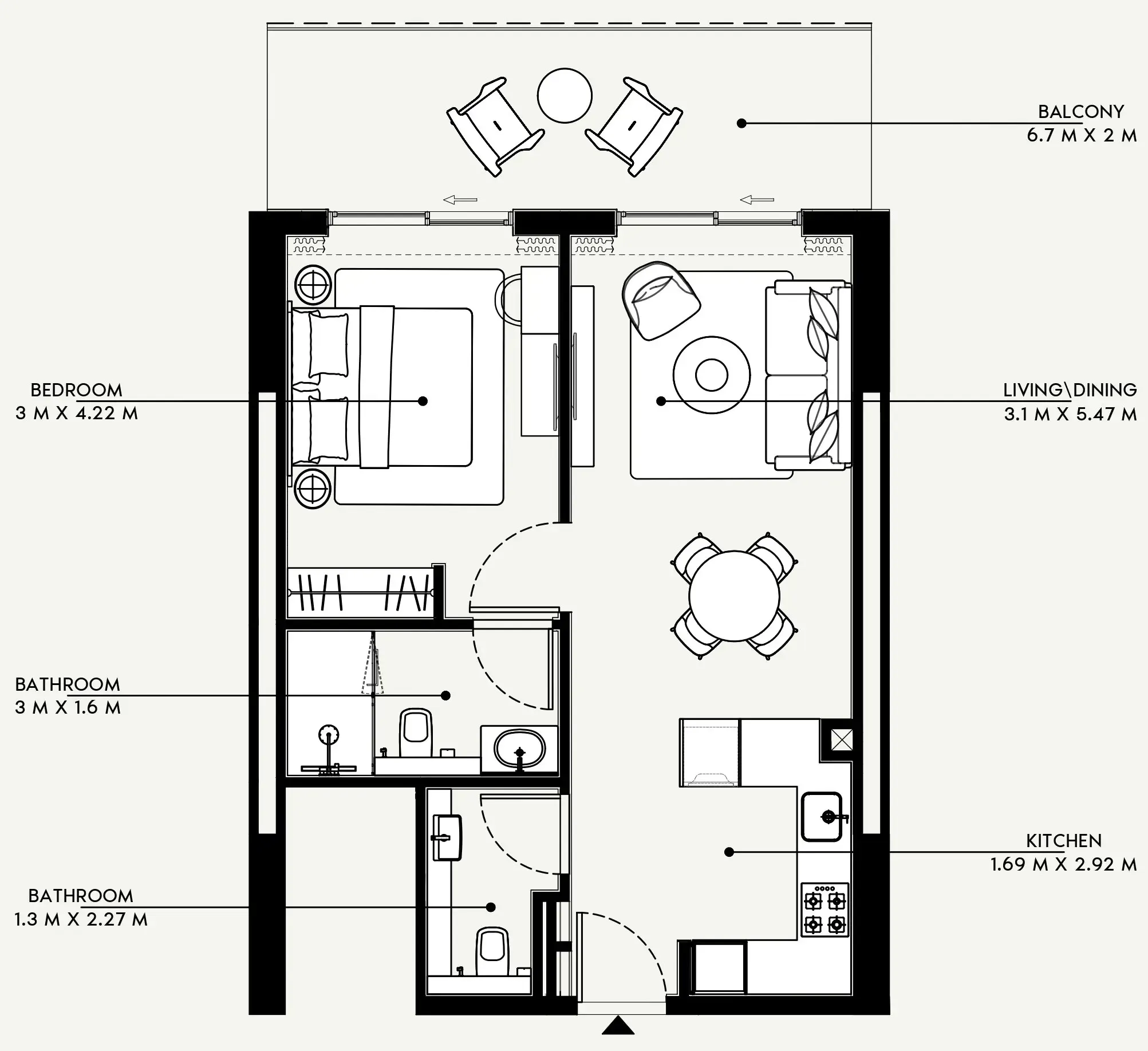Azizi Venice 1 bed floor plan, 733 sqft