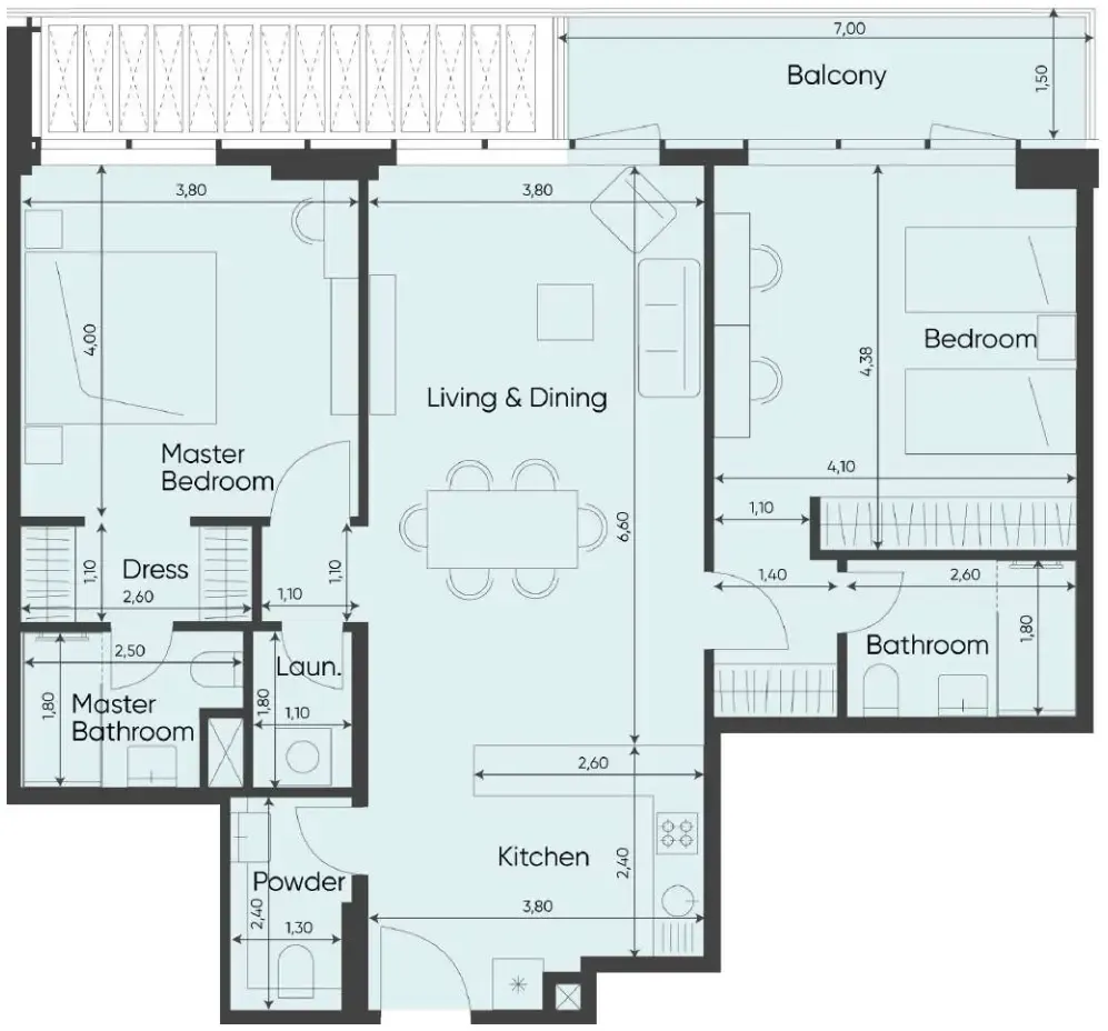 Sea Legend Tower One 2 bed floor plan, 1,151 sqft