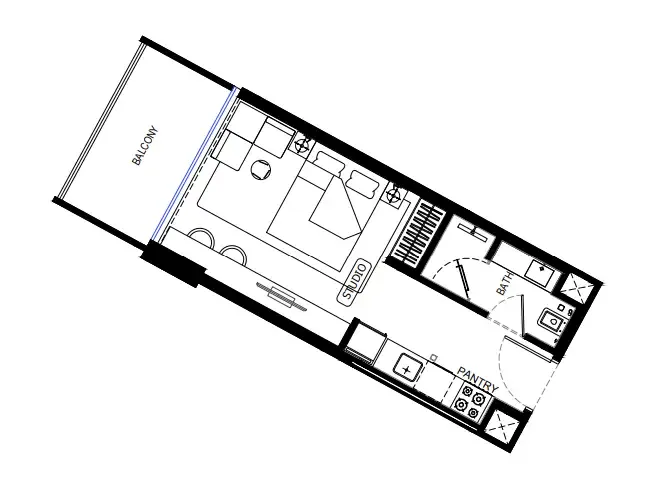 Binghatti HillCrest Studio floor plan, 365 sqft