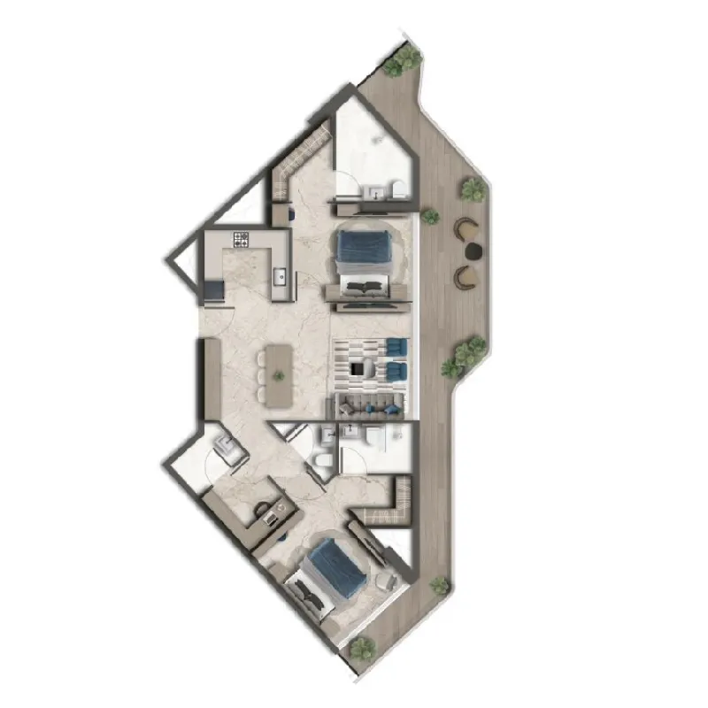 Treppan Vision 2 bed floor plan, 1,579 – 1,645 sqft