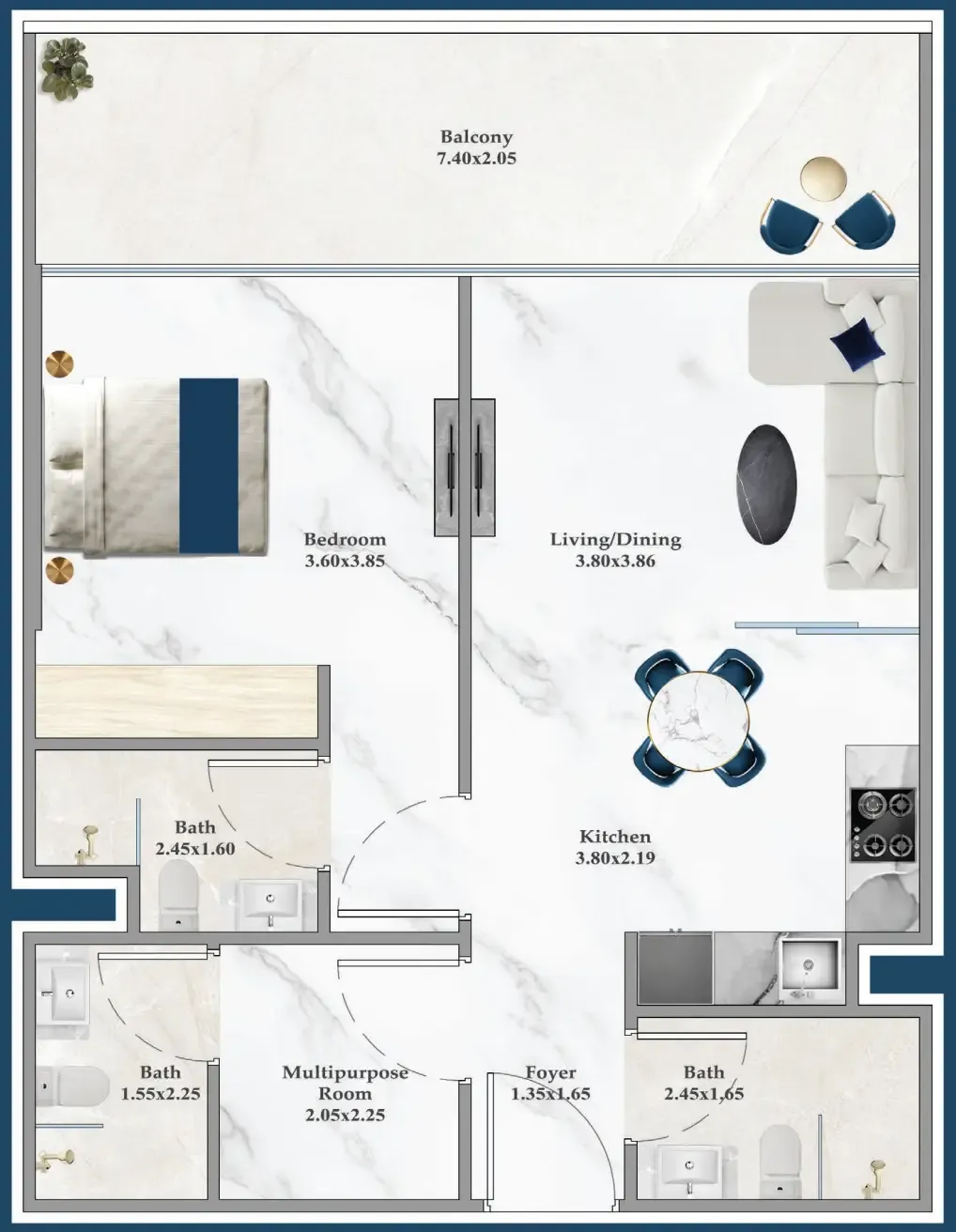 Serenz 1 bed floor plan, 759 – 769 sqft