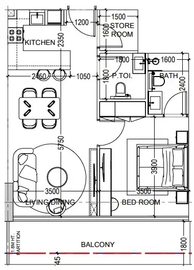 Al Haseen Residences 6 1 bed floor plan, 759 sqft