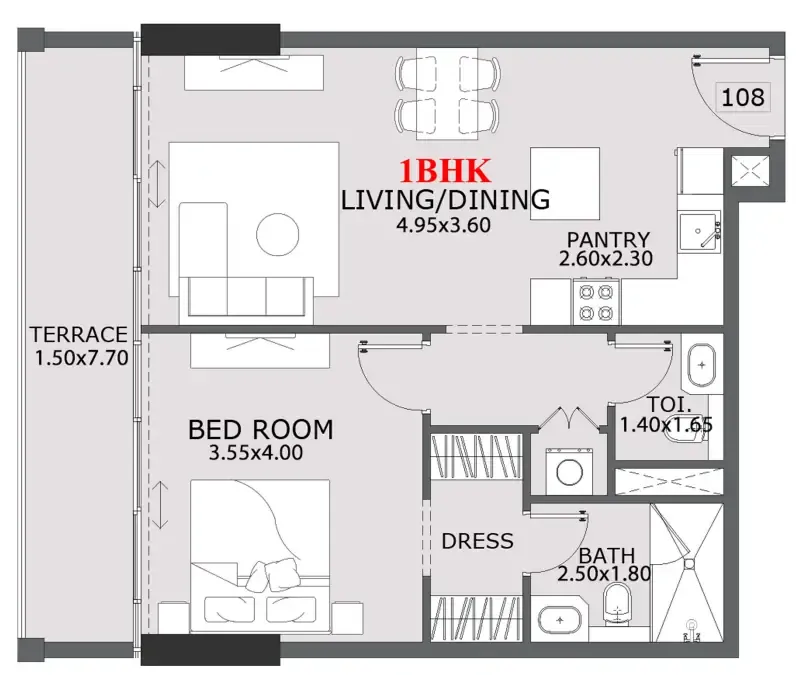 Provenza Residences 1 bed floor plan, 782 sqft