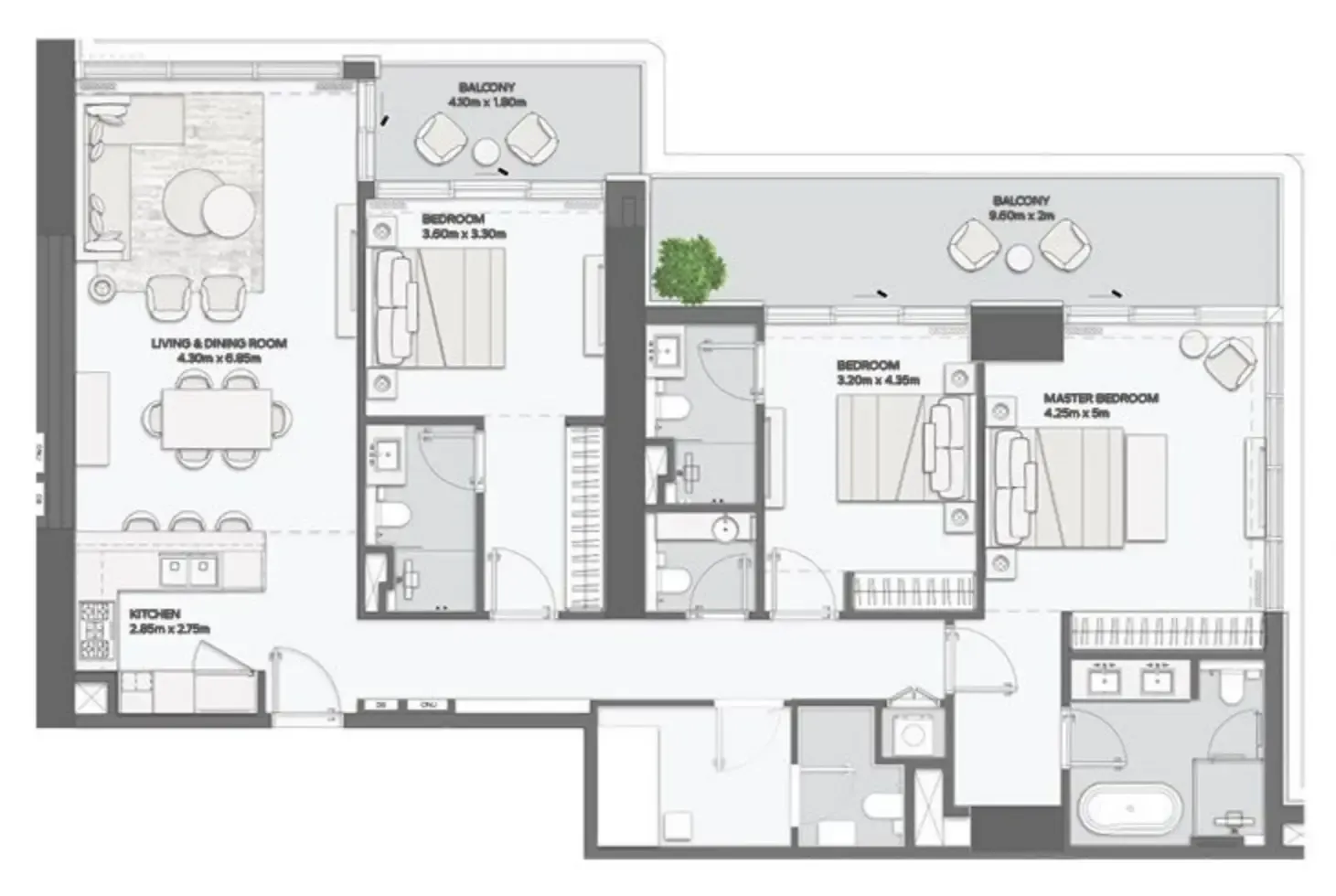 Mansory Residences by Amaal 3 bed floor plan, 1,986 sqft