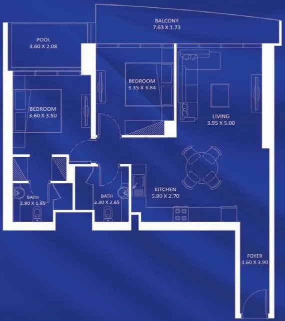 Fashionz 2 bed floor plan, 1,070 – 1,078 sqft