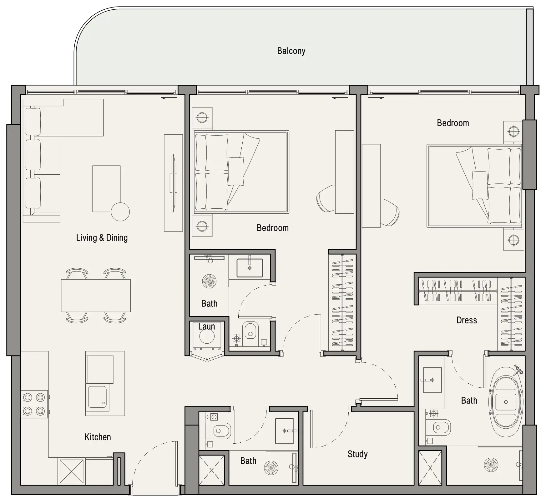 113 Residences by Iman 2 bed floor plan, 1,209 sqft