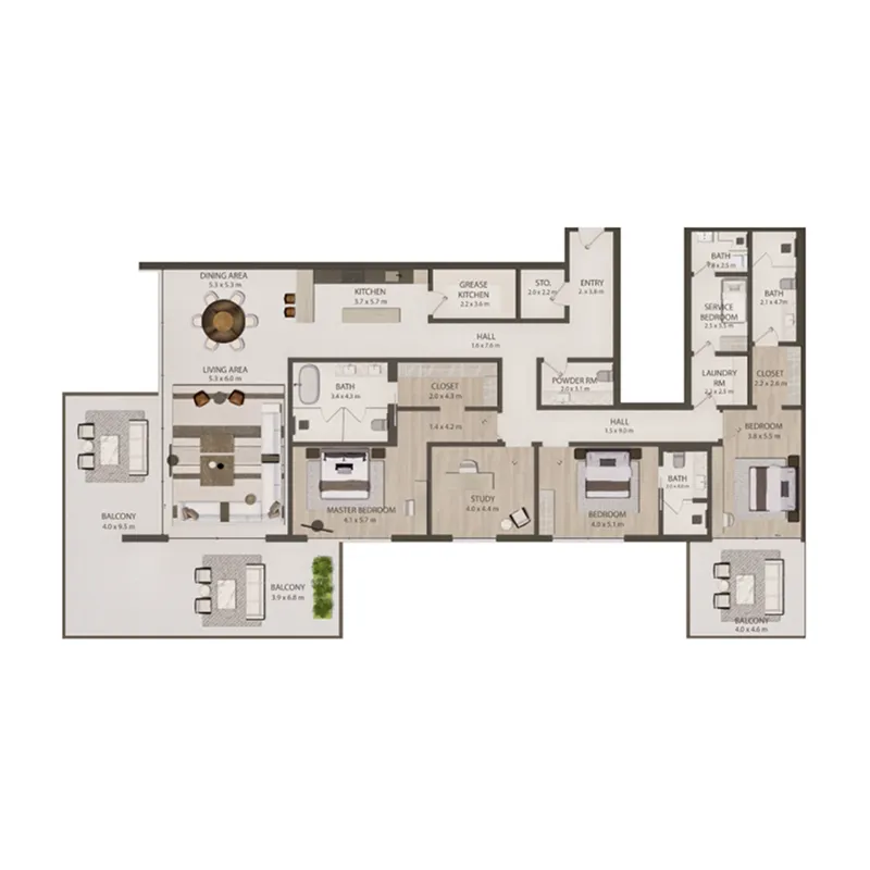 Omoria Private Residences 3 bed floor plan, 3,955 sqft