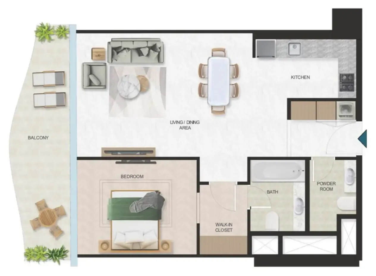 Oystra 1 bed floor plan, 862 sqft