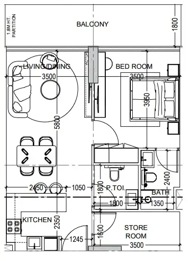 Al Haseen Residences 6 1 bed floor plan, 791 sqft