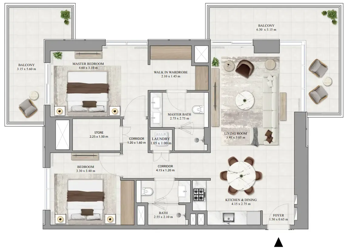 Greencrest 2 bed floor plan, 1,402 sqft
