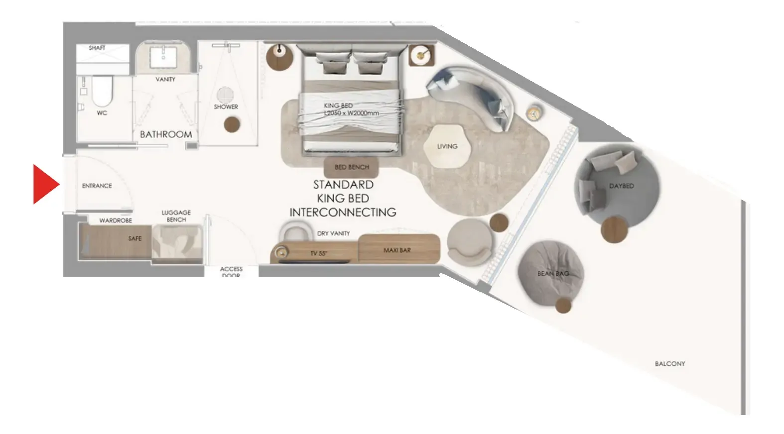 The Unexpected Al Marjan Island Hotel and Residence Studio floor plan, 546 sqft