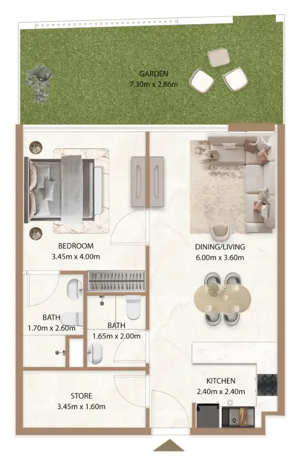 Veda by AUM Development 1 bed floor plan, 902 sqft
