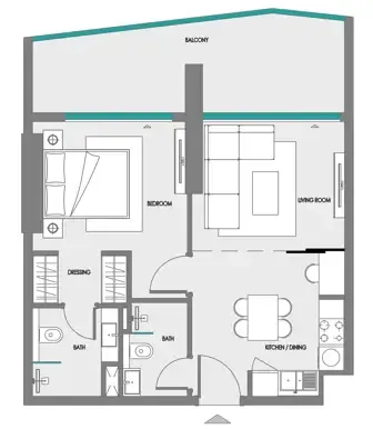 Samana Greenfield 2 1 bed floor plan, 690 sqft