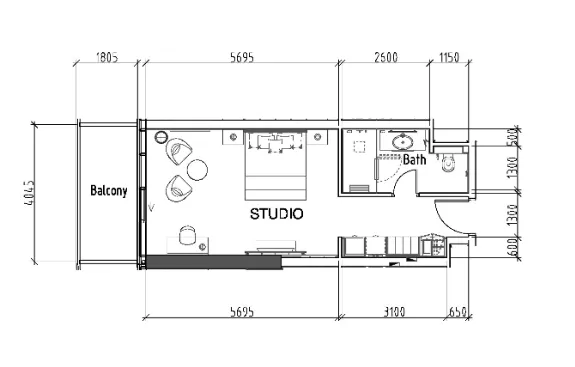 Damac Hills - Radisson Dubai Studio floor plan, 495 sqft