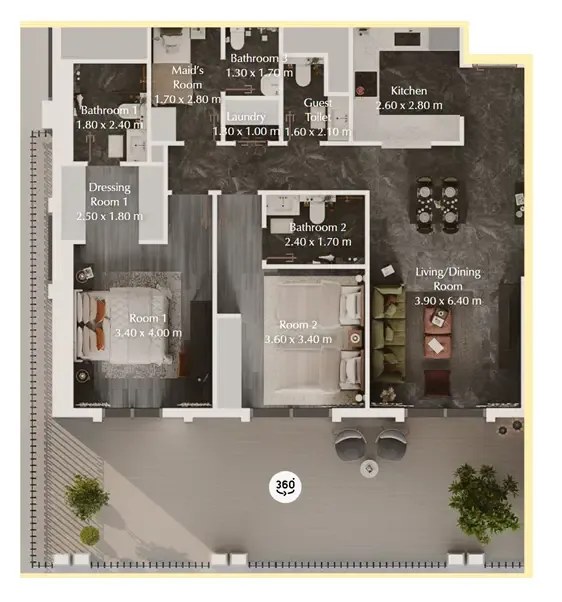 Bab Al Qasr Garden Residences 65 2 bed floor plan, 1,491 sqft