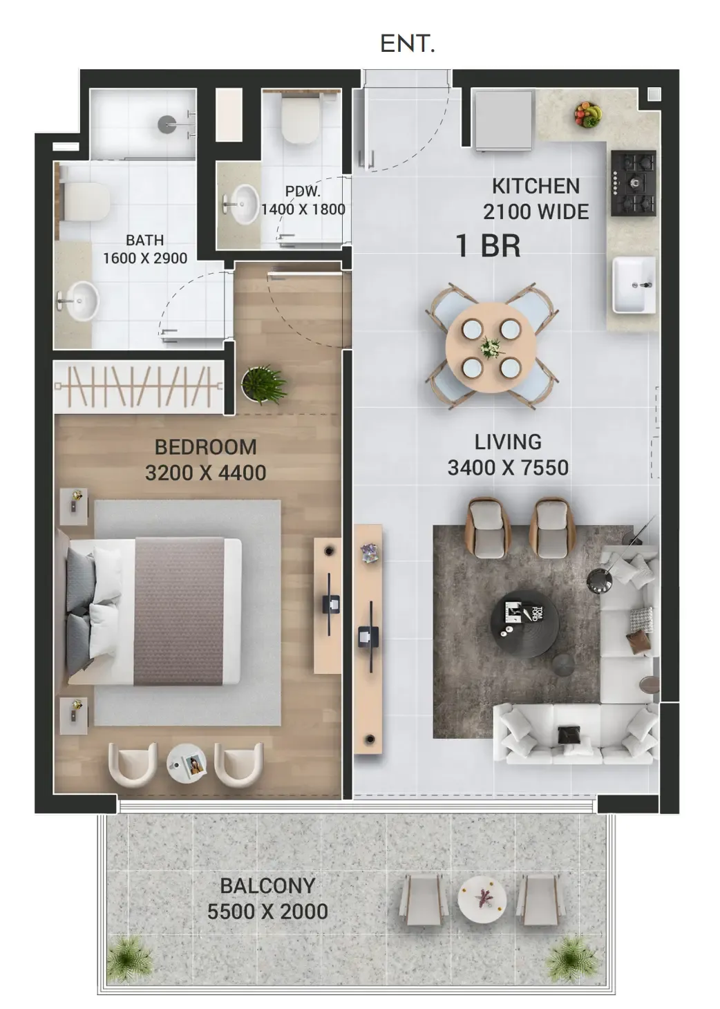 Empire Jebel Ali 1 bed floor plan, 719 – 721 sqft