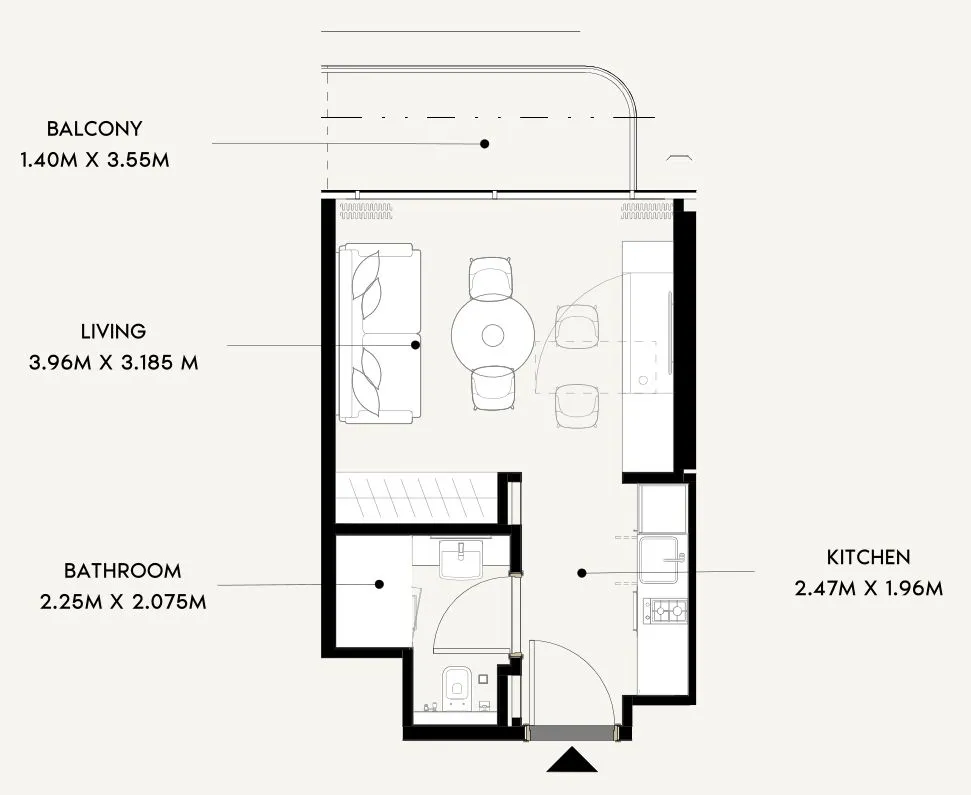 Azizi Wares Studio floor plan, 330 sqft