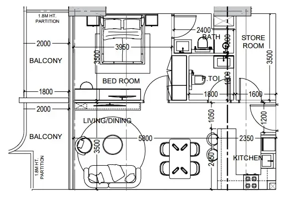 Al Haseen Residences 6 1 bed floor plan, 791 sqft