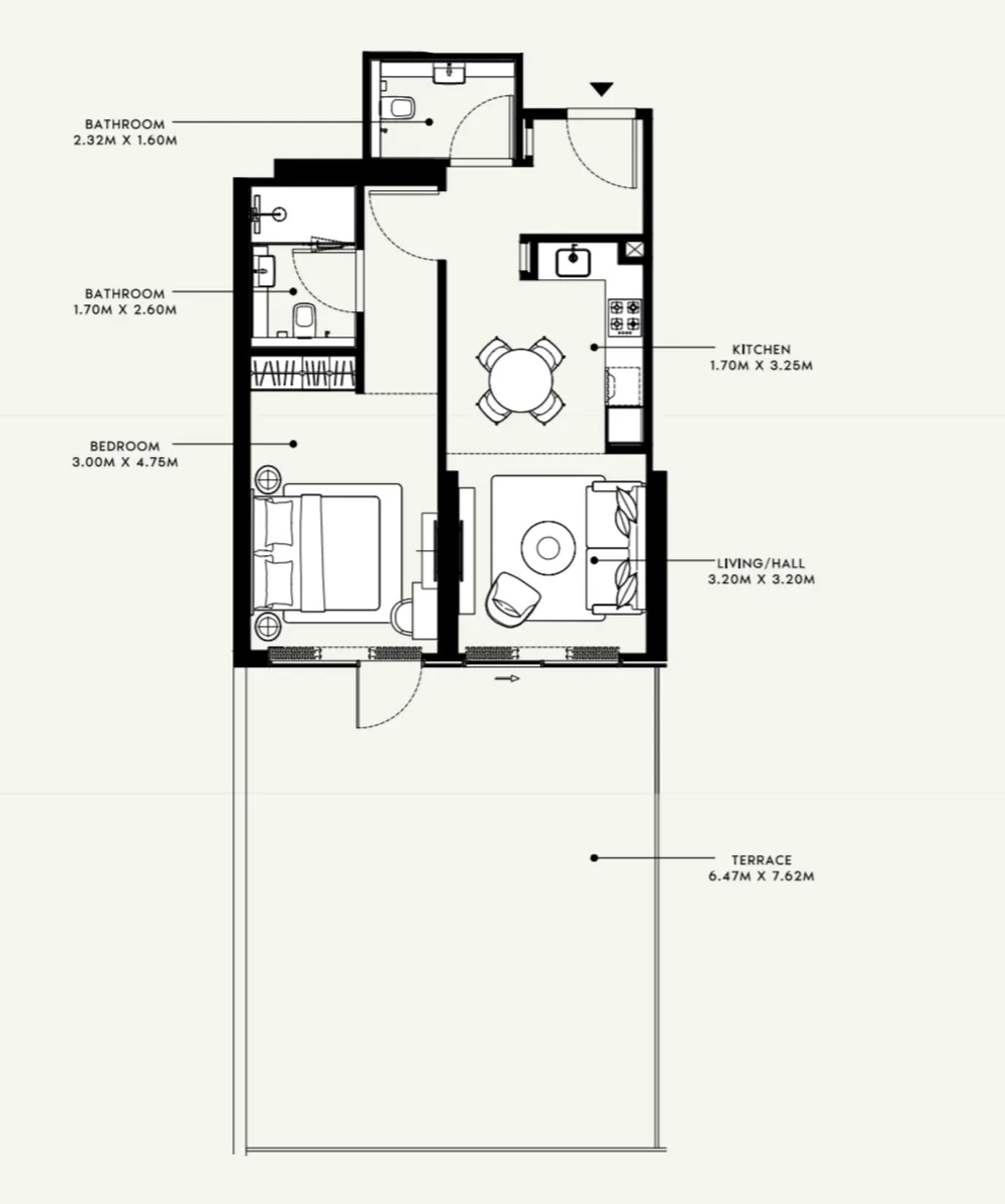 Azizi Ruby 1 bed floor plan, 1,158 sqft
