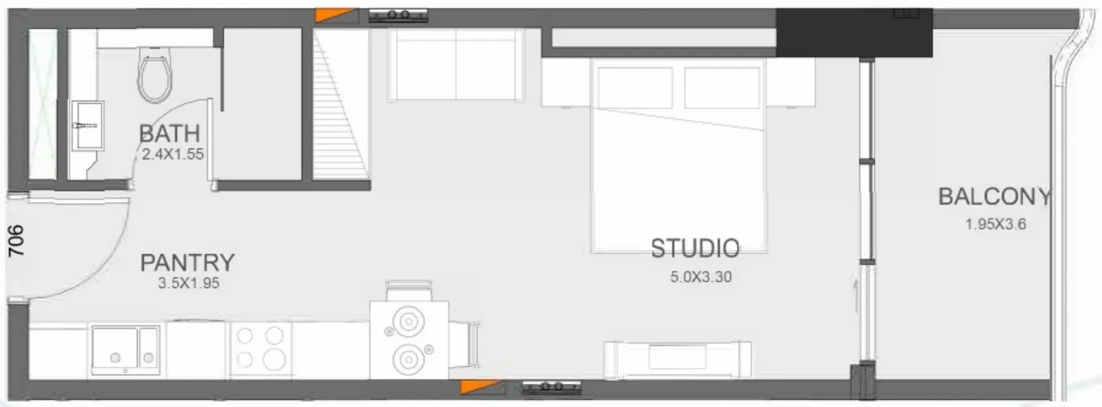Floarea Oasis Studio floor plan, 412 sqft