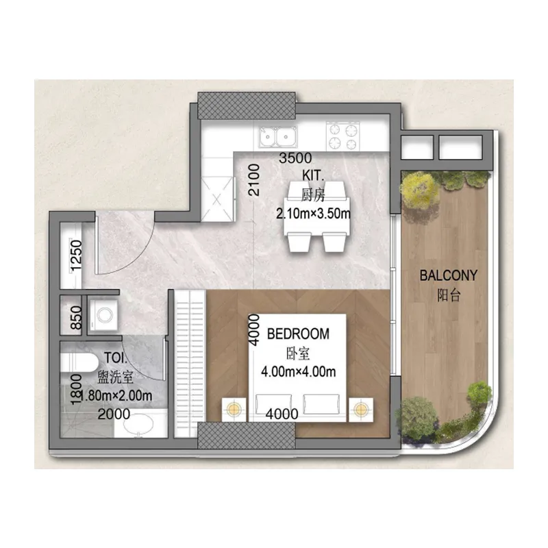 Forest City 2 Studio floor plan, 457 sqft