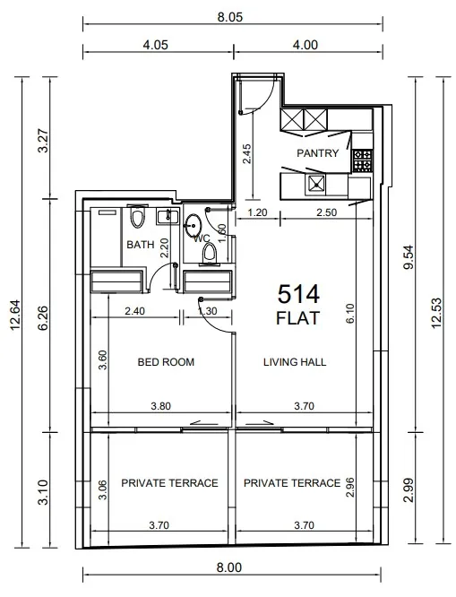 11 Hills Park 1 bed floor plan, 917 sqft