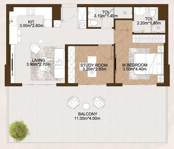 Sports View 2 1 bed floor plan, 1,129 sqft