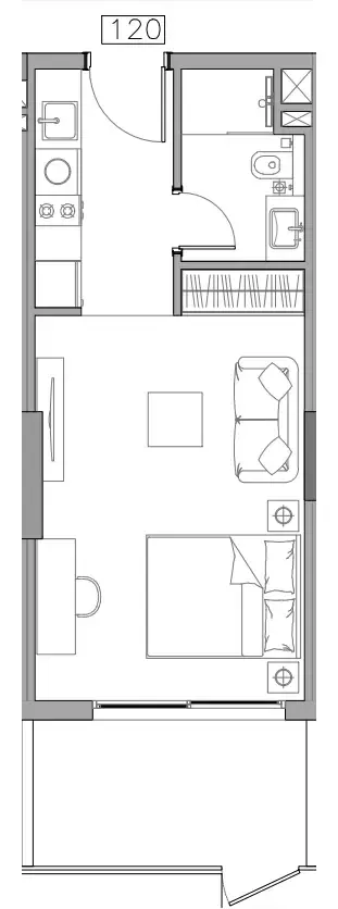 Trevino Studio floor plan, 411 sqft