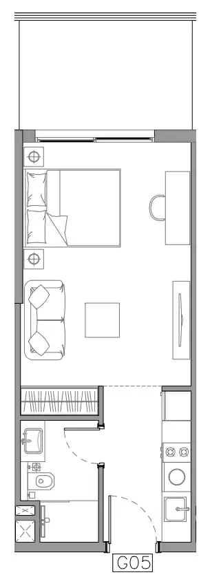 Trevino Studio floor plan, 428 sqft