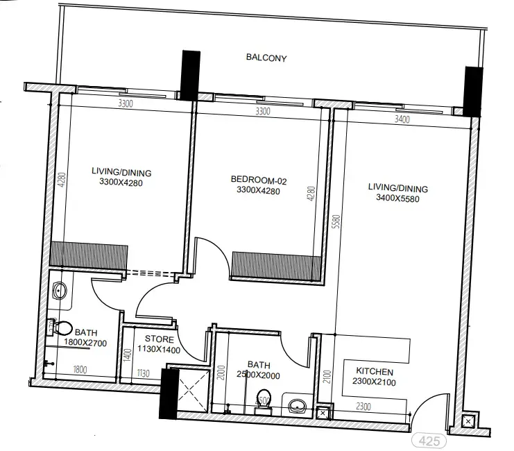 Astra South 2 bed floor plan, 1,073 sqft