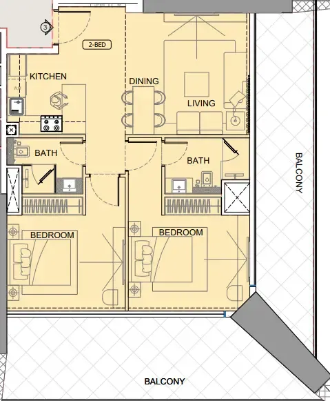 One by Binghatti 2 bed floor plan, 1,587 sqft