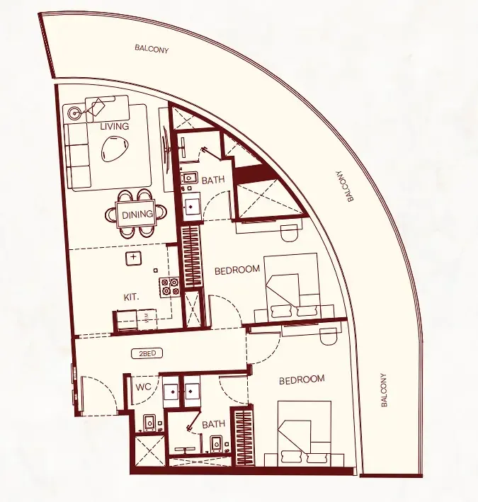 Binghatti Skyflame 1 bed floor plan, 723 sqft