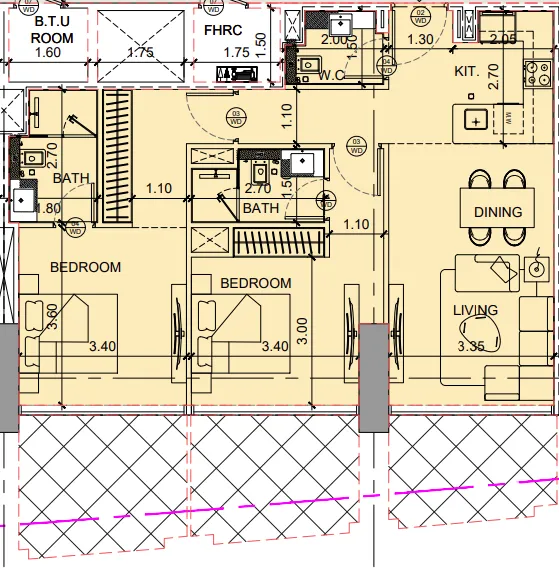 Binghatti Twilight 2 bed floor plan, 1,184 sqft