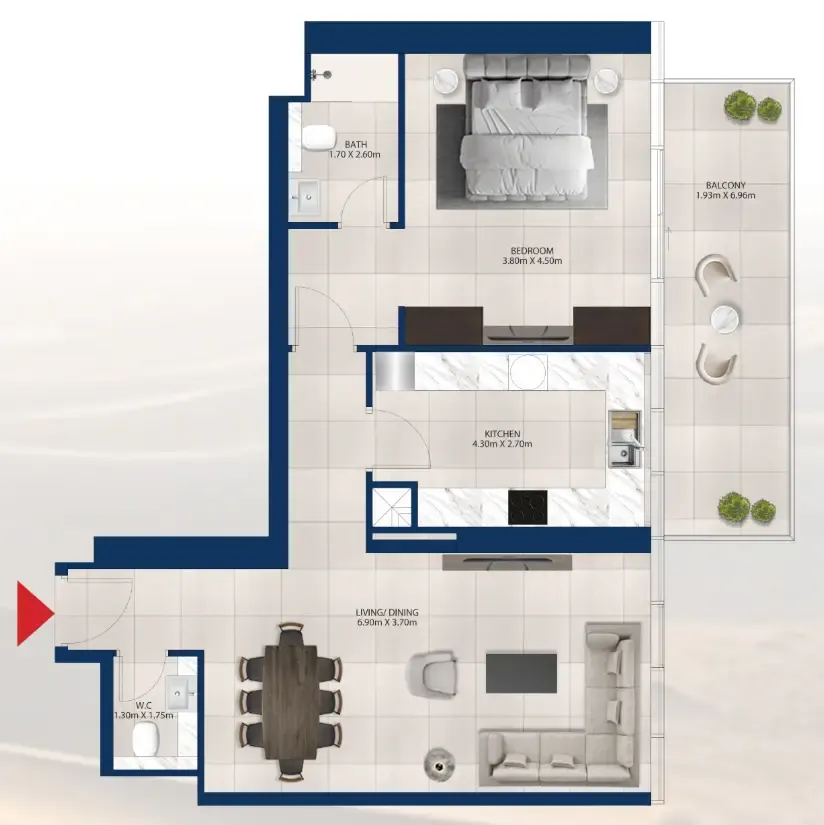 Al Vista 1 bed floor plan, 1,003 sqft