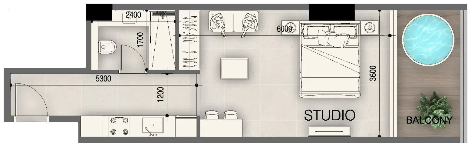 Peace Avenue Studio floor plan, 472 sqft