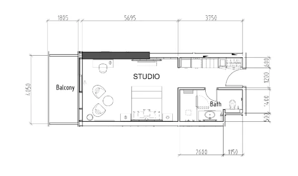Damac Hills - Radisson Dubai Studio floor plan, 500 sqft