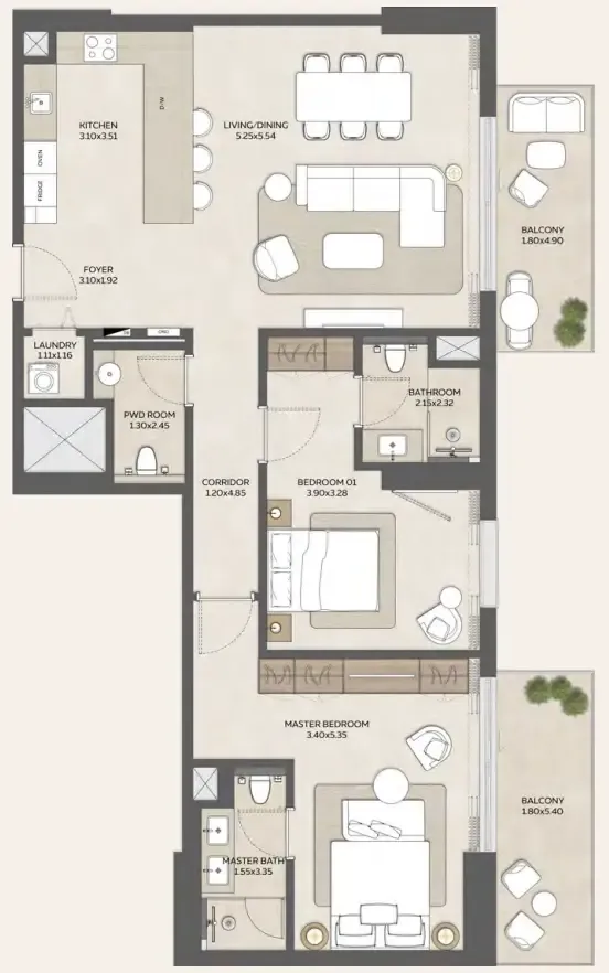 Expo Valley Views 2 bed floor plan, 1,470 sqft