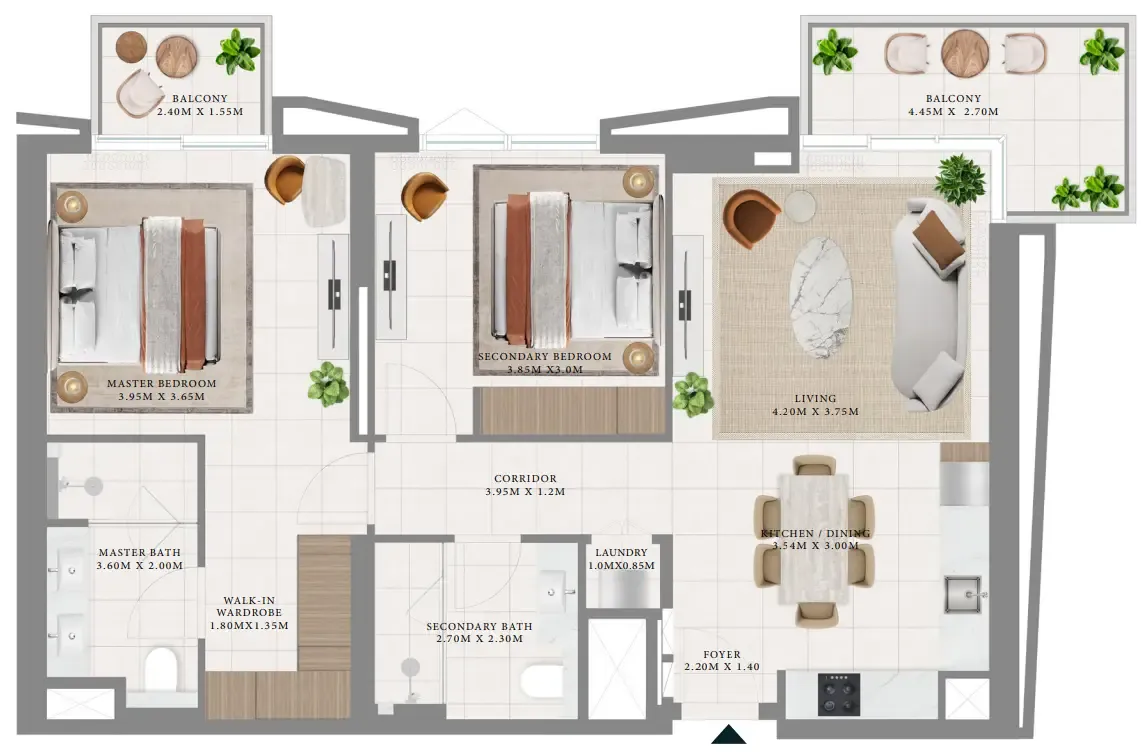 Hillsedge 2 bed floor plan, 1,140 sqft