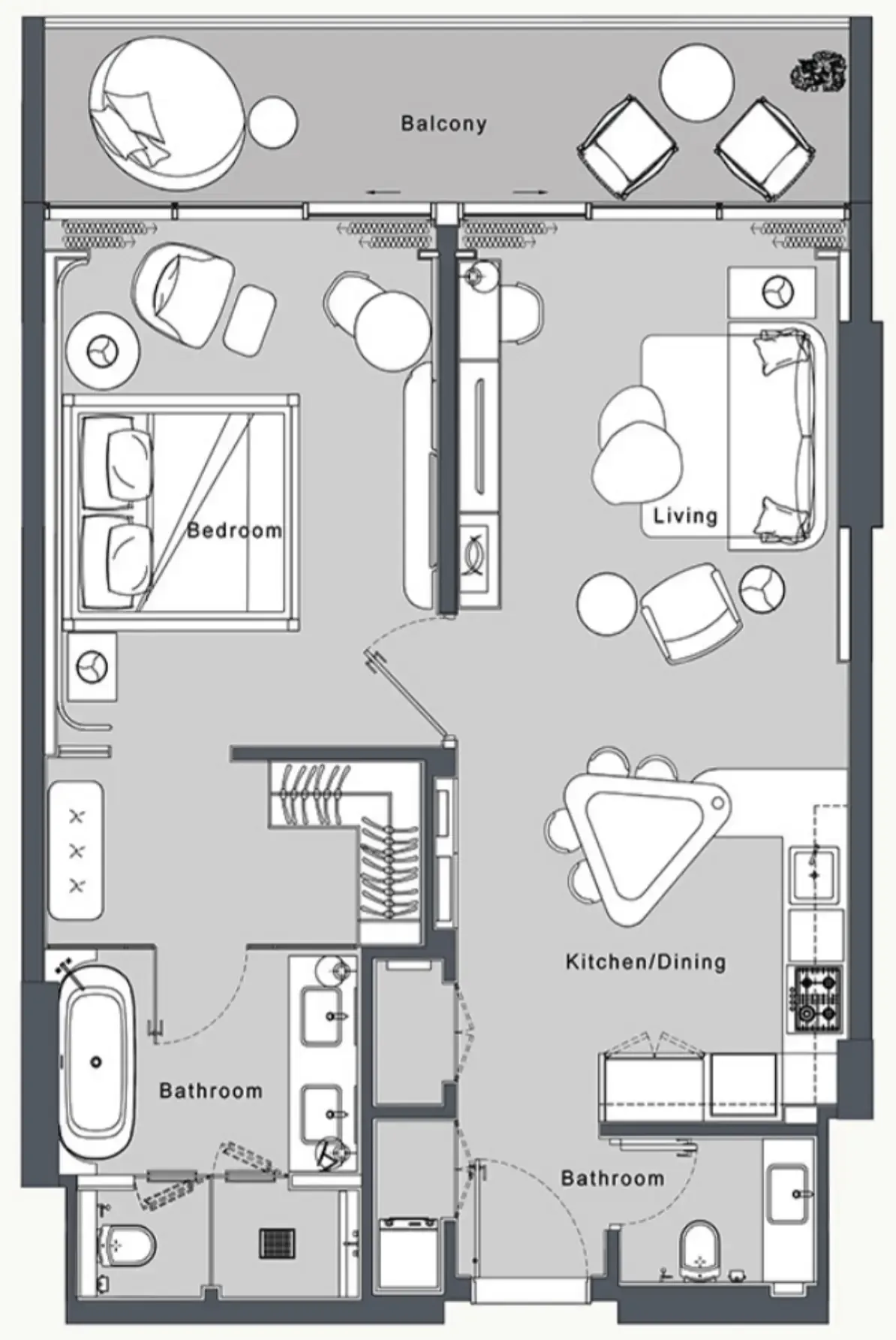 JW Marriott Residences and Resort 1 bed floor plan, 892 sqft