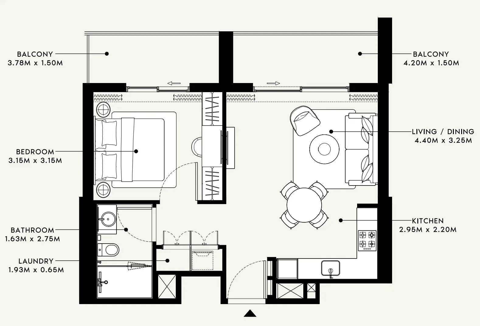 Beach Oasis 1 and 2 1 bed floor plan, 677 sqft