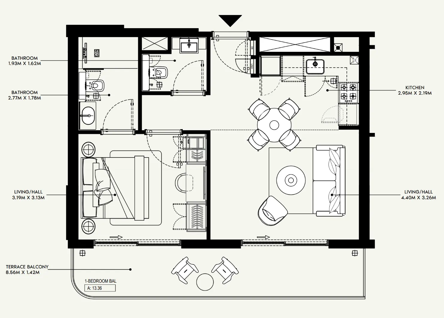 Azizi Jewel 1 bed floor plan, 695 sqft